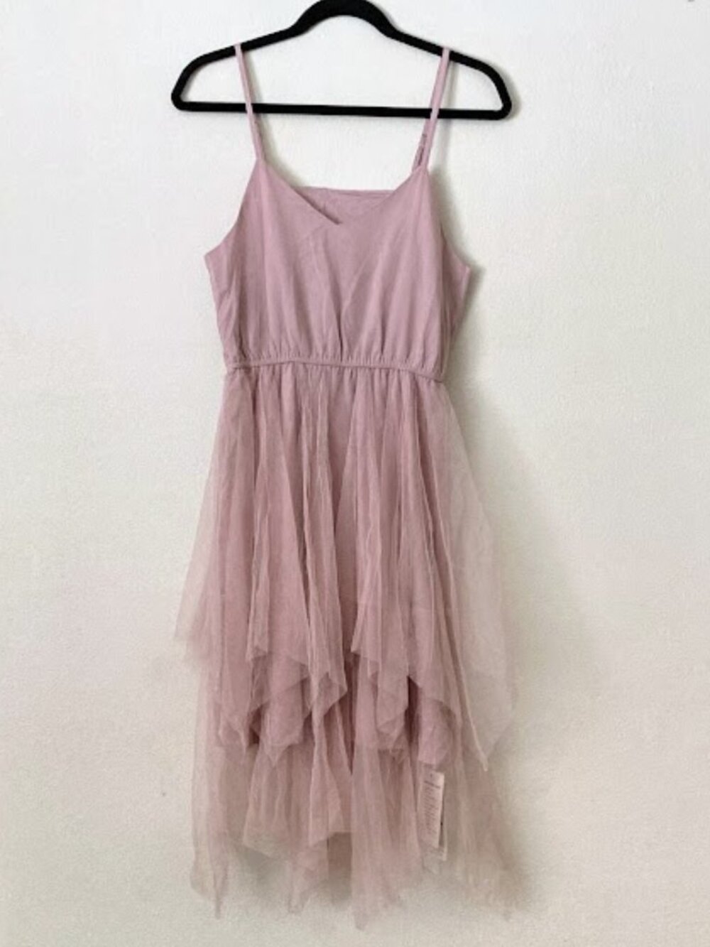 #92357 Light pink spaghetti strap mesh dress